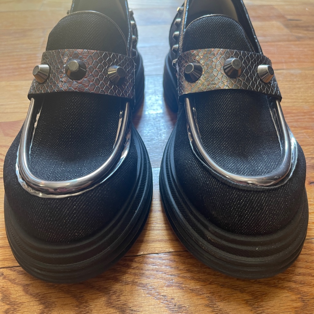 Mich Simon Black Studded Loafers With Silver Accents